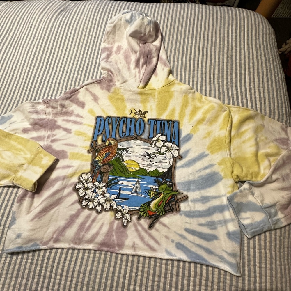 Psycho Tuna Womens Tie Dye Cropped Hoodie Tropical Graphic‎ Medium RN156284